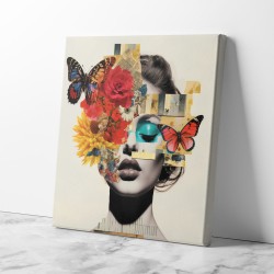 Flowers & Butterfly Face Collage 7 Wall Art