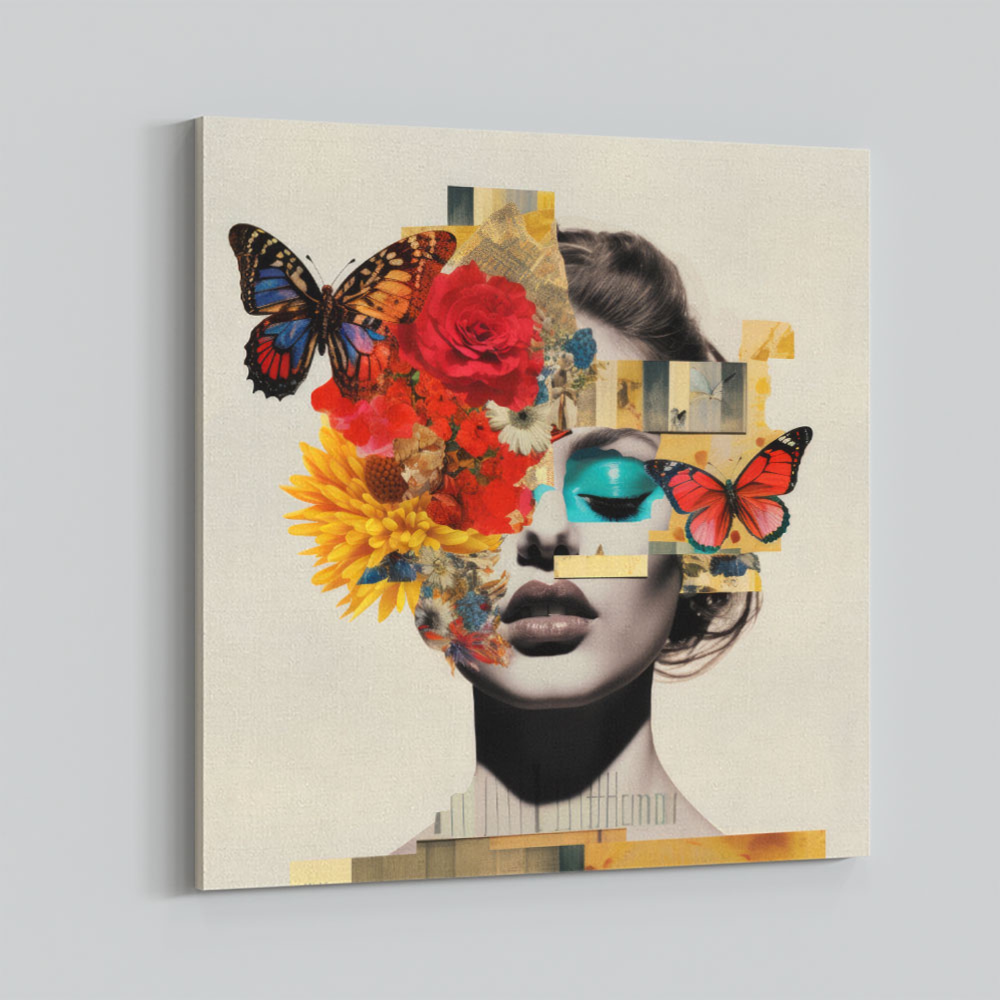 Flowers & Butterfly Face Collage 7 Wall Art