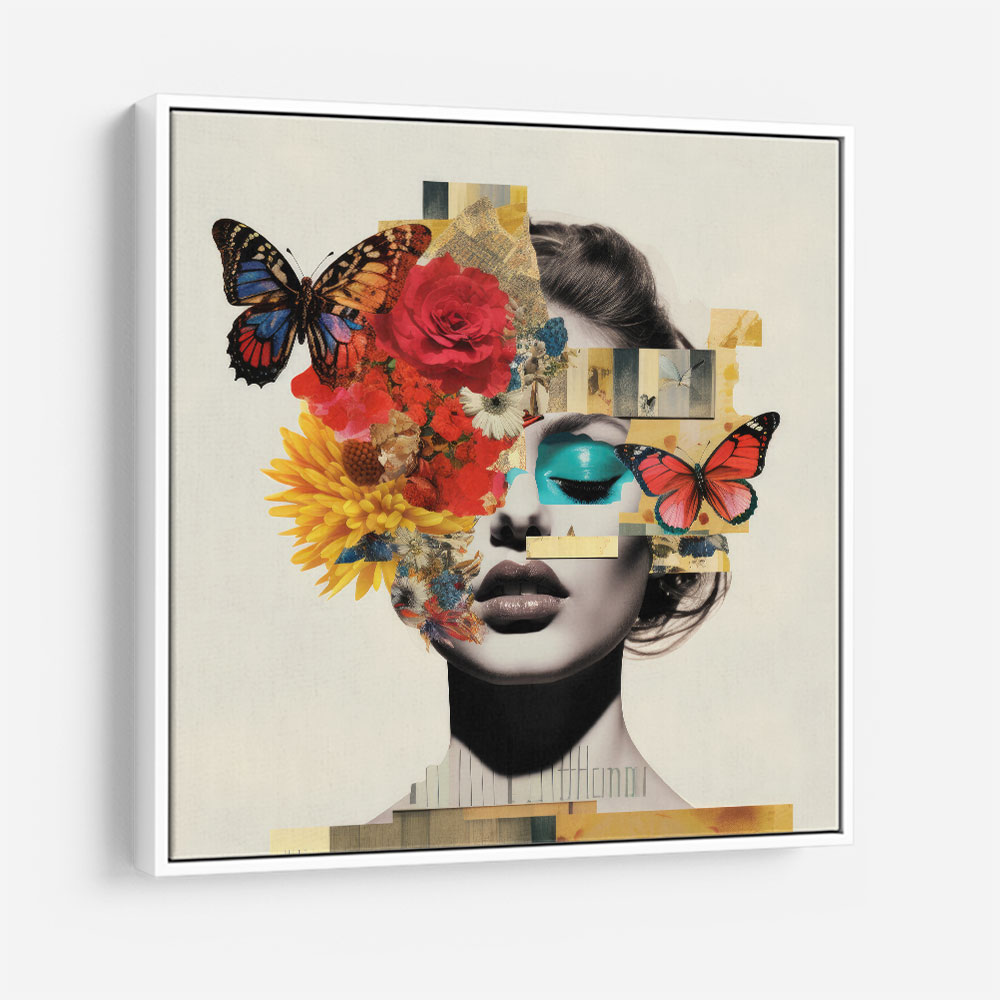 Flowers & Butterfly Face Collage 7 Wall Art