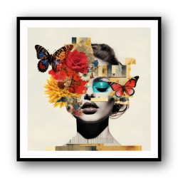 Flowers & Butterfly Face Collage 7 Wall Art