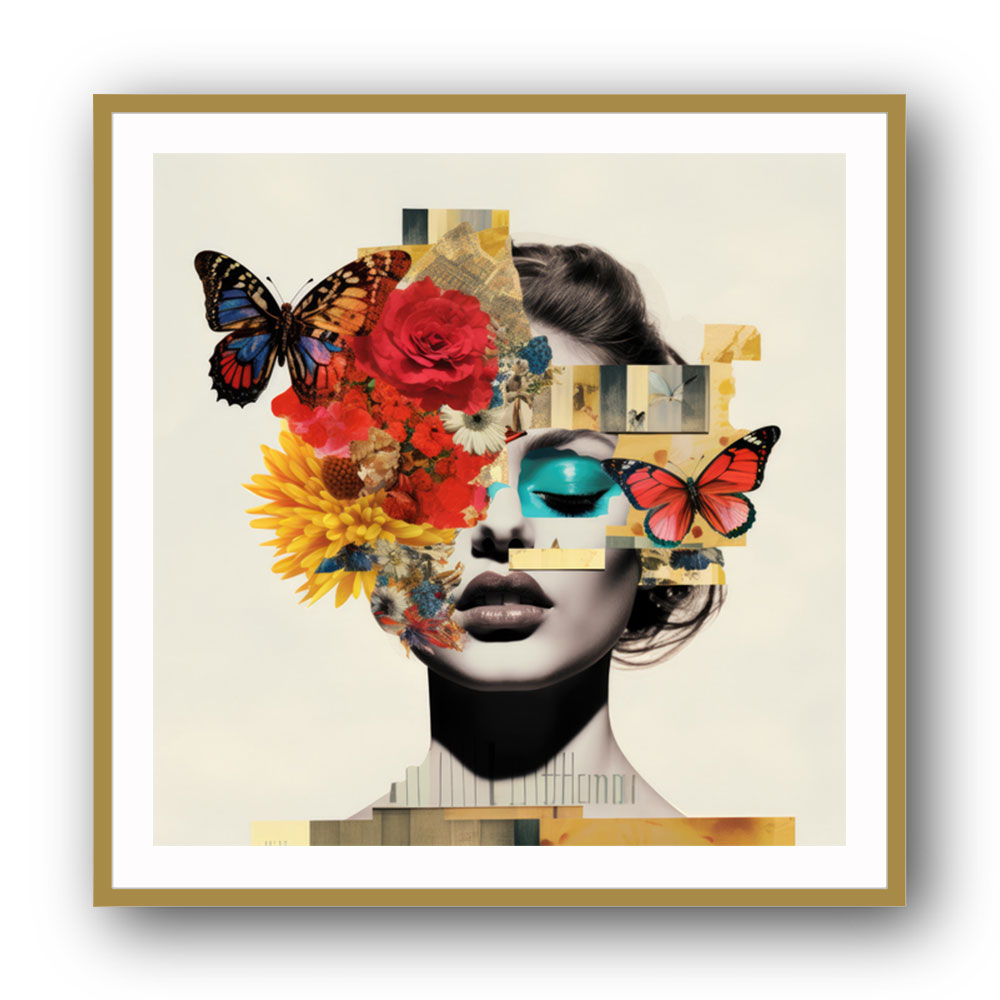 Flowers & Butterfly Face Collage 7 Wall Art