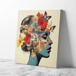 Flowers & Butterfly Face Collage 8 Wall Art
