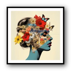 Flowers & Butterfly Face Collage 8 Wall Art