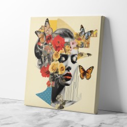 Flowers & Butterfly Face Collage 9 Wall Art