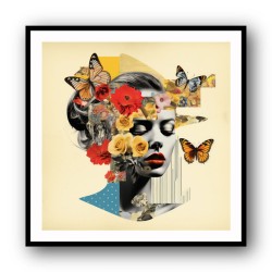 Flowers & Butterfly Face Collage 9 Wall Art