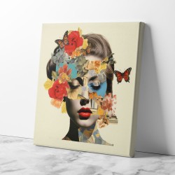 Flowers & Butterfly Face Collage 10 Wall Art