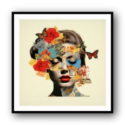 Flowers & Butterfly Face Collage 10 Wall Art