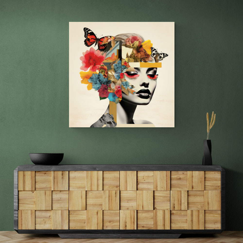 Flowers & Butterfly Face Collage 5 Wall Art