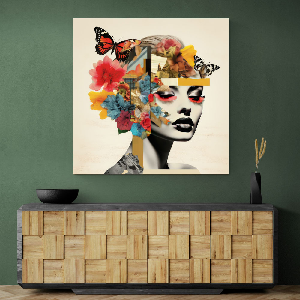 Flowers & Butterfly Face Collage 5 Wall Art