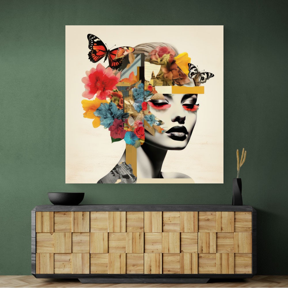 Flowers & Butterfly Face Collage 5 Wall Art