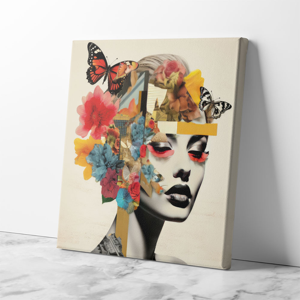 Flowers & Butterfly Face Collage 5 Wall Art Flowers & Butterfly Face Collage 5 Wall Art