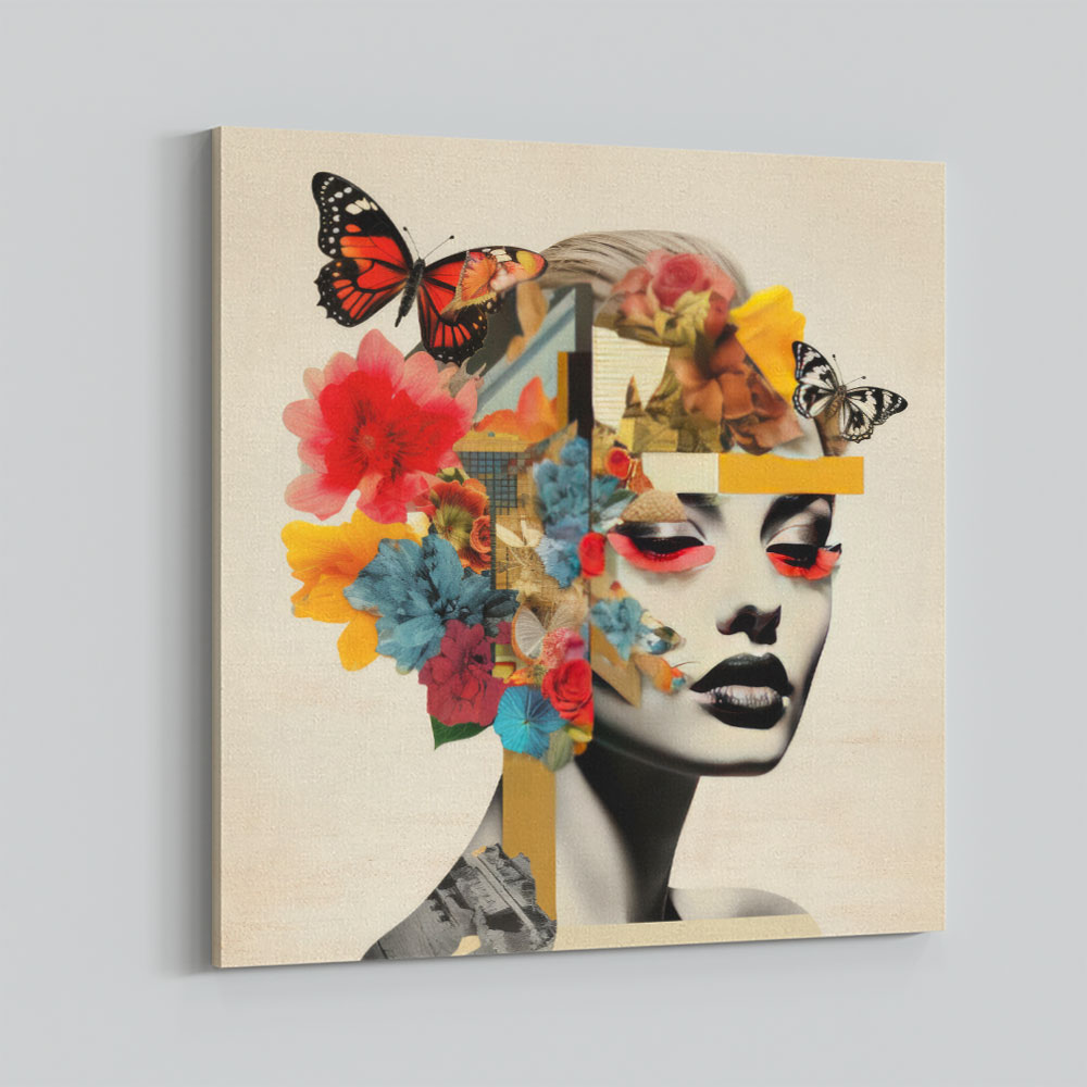 Flowers & Butterfly Face Collage 5 Wall Art Flowers & Butterfly Face Collage 5 Wall Art
