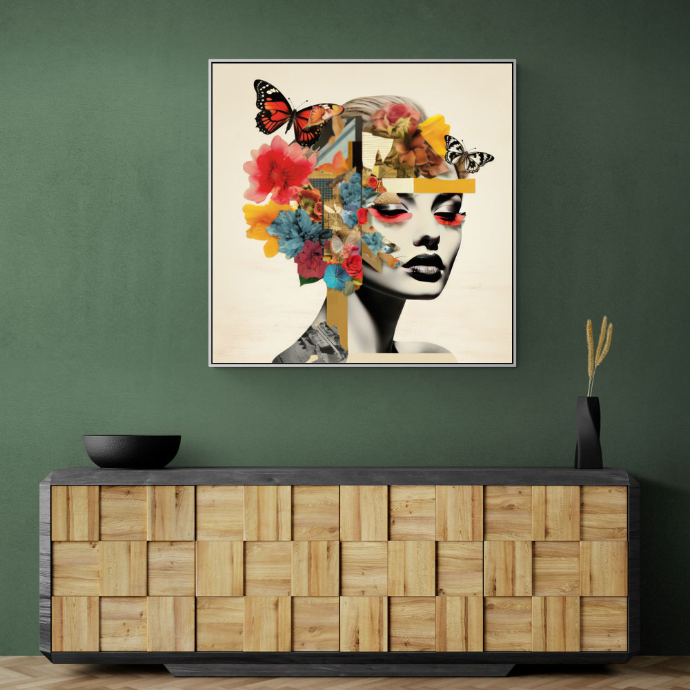Flowers & Butterfly Face Collage 5 Wall Art