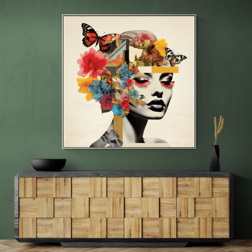 Flowers & Butterfly Face Collage 5 Wall Art