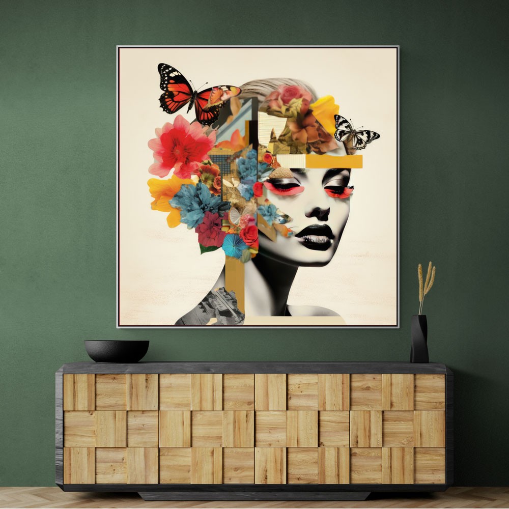 Flowers & Butterfly Face Collage 5 Wall Art