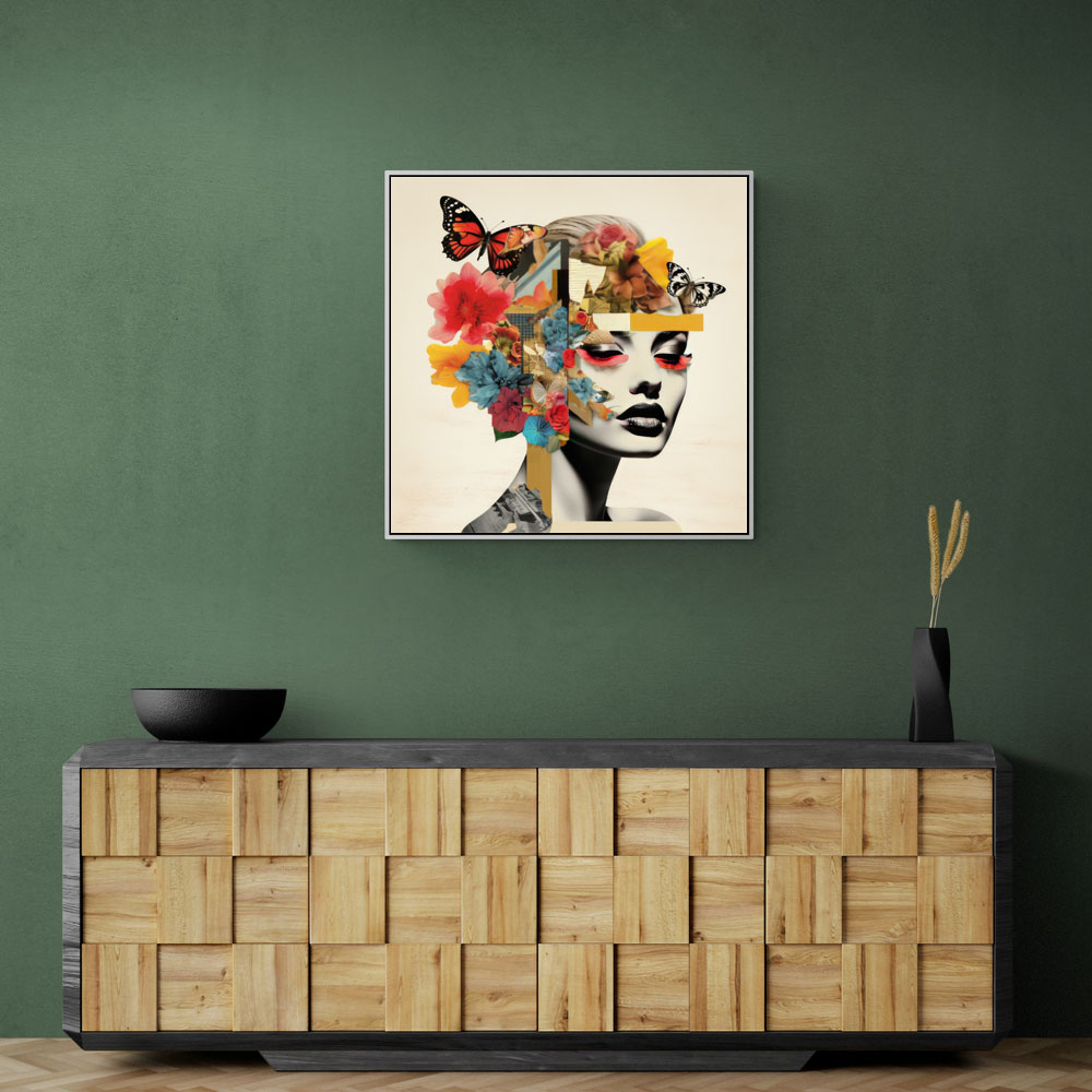 Flowers & Butterfly Face Collage 5 Wall Art