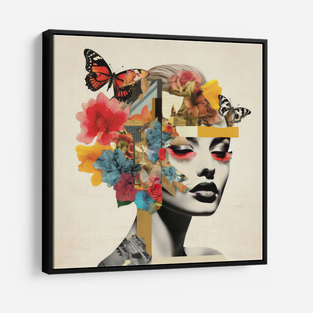 Flowers & Butterfly Face Collage 5 Wall Art