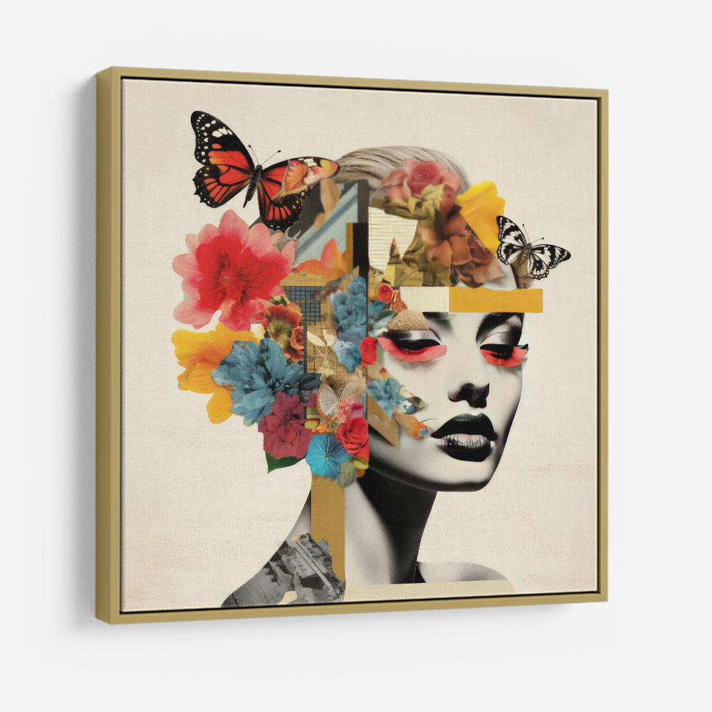 Flowers & Butterfly Face Collage 5 Wall Art