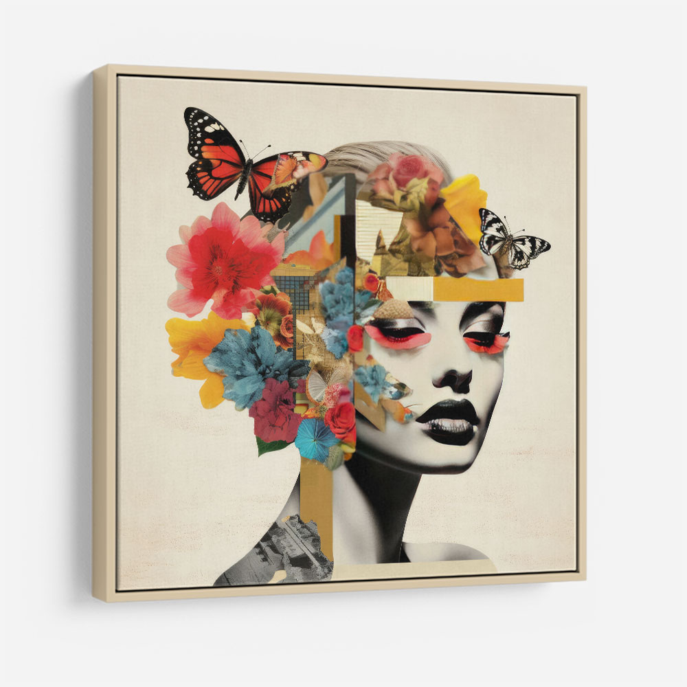 Flowers & Butterfly Face Collage 5 Wall Art