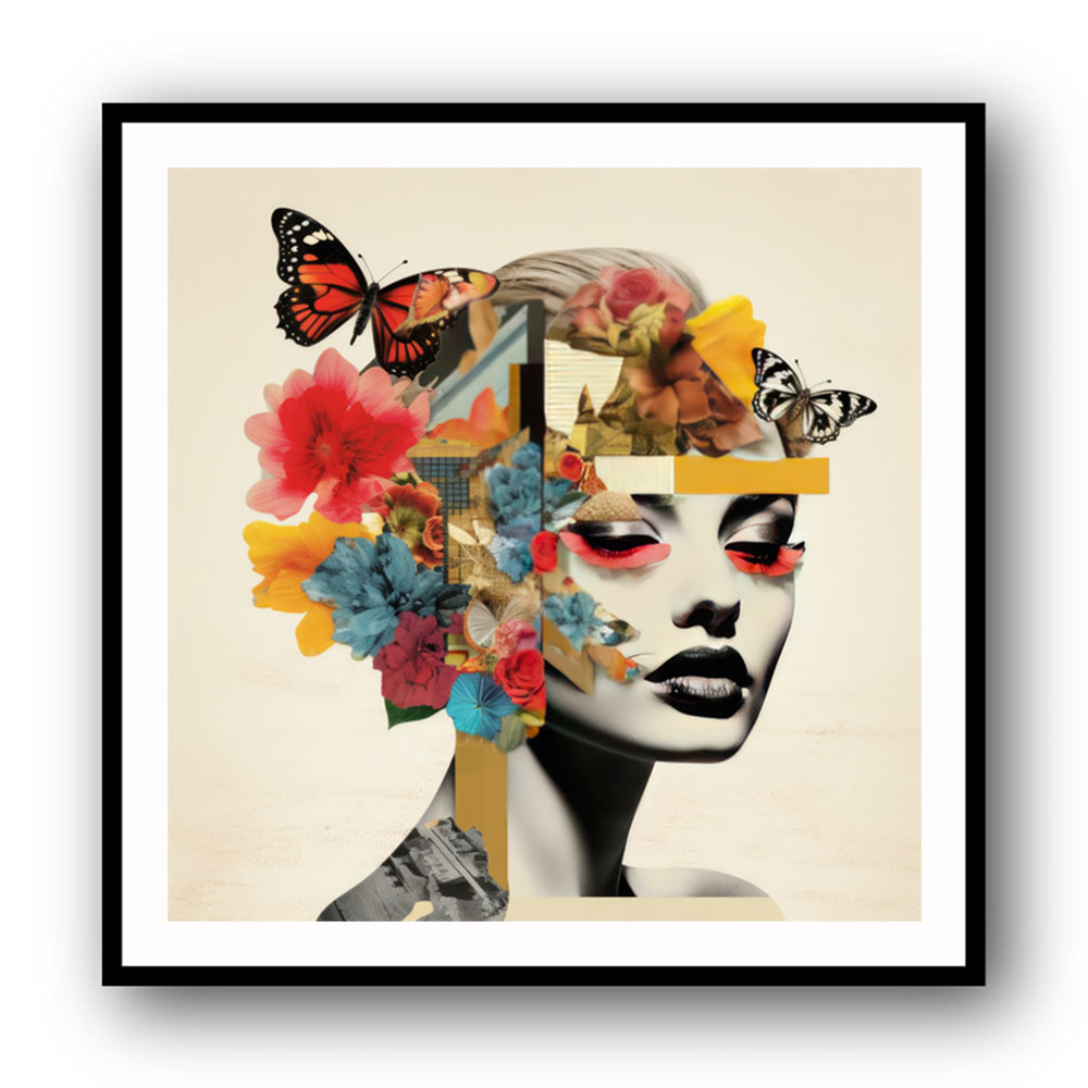 Flowers & Butterfly Face Collage 5 Wall Art Flowers & Butterfly Face Collage 5 Wall Art