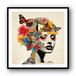 Flowers & Butterfly Face Collage 5 Wall Art