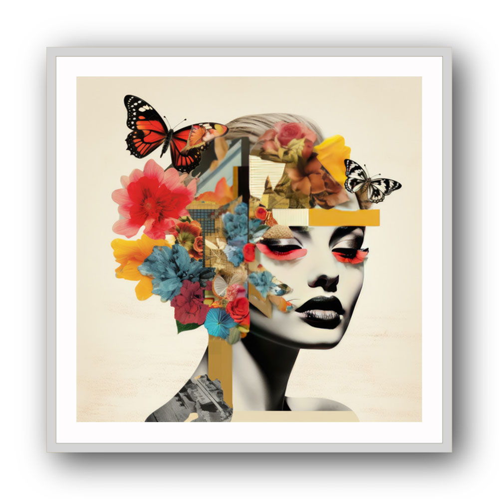 Flowers & Butterfly Face Collage 5 Wall Art