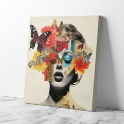 Flowers & Butterfly Face Collage 4 Wall Art