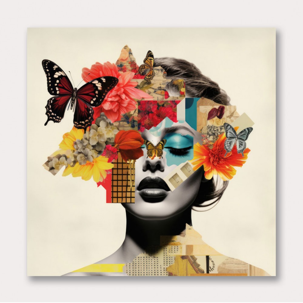 Flowers & Butterfly Face Collage 4 Wall Art