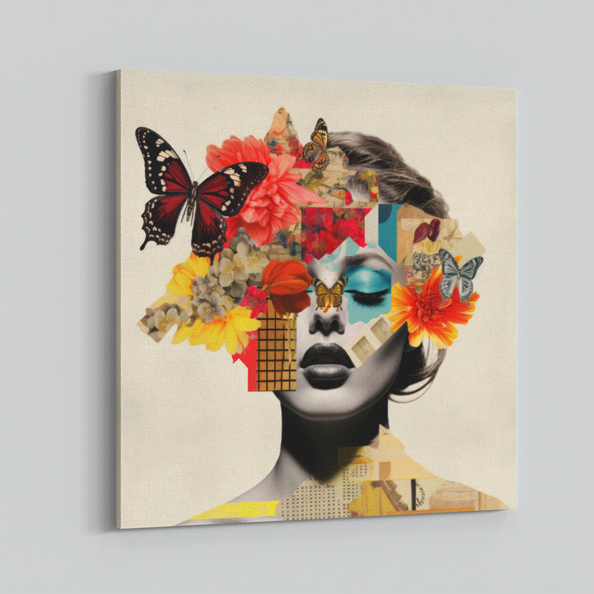 Wall Collage Graphics Flowers & Butterfly Face Collage 4 Wall Art