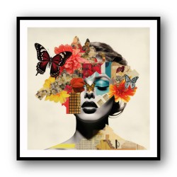 Flowers & Butterfly Face Collage 4 Wall Art