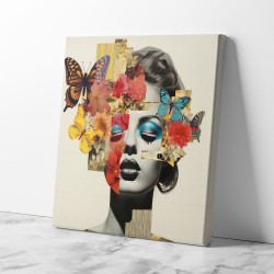 Flowers & Butterfly Face Collage 3 Wall Art