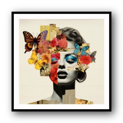 Flowers & Butterfly Face Collage 3 Wall Art
