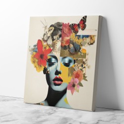 Flowers & Butterfly Face Collage 2 Wall Art