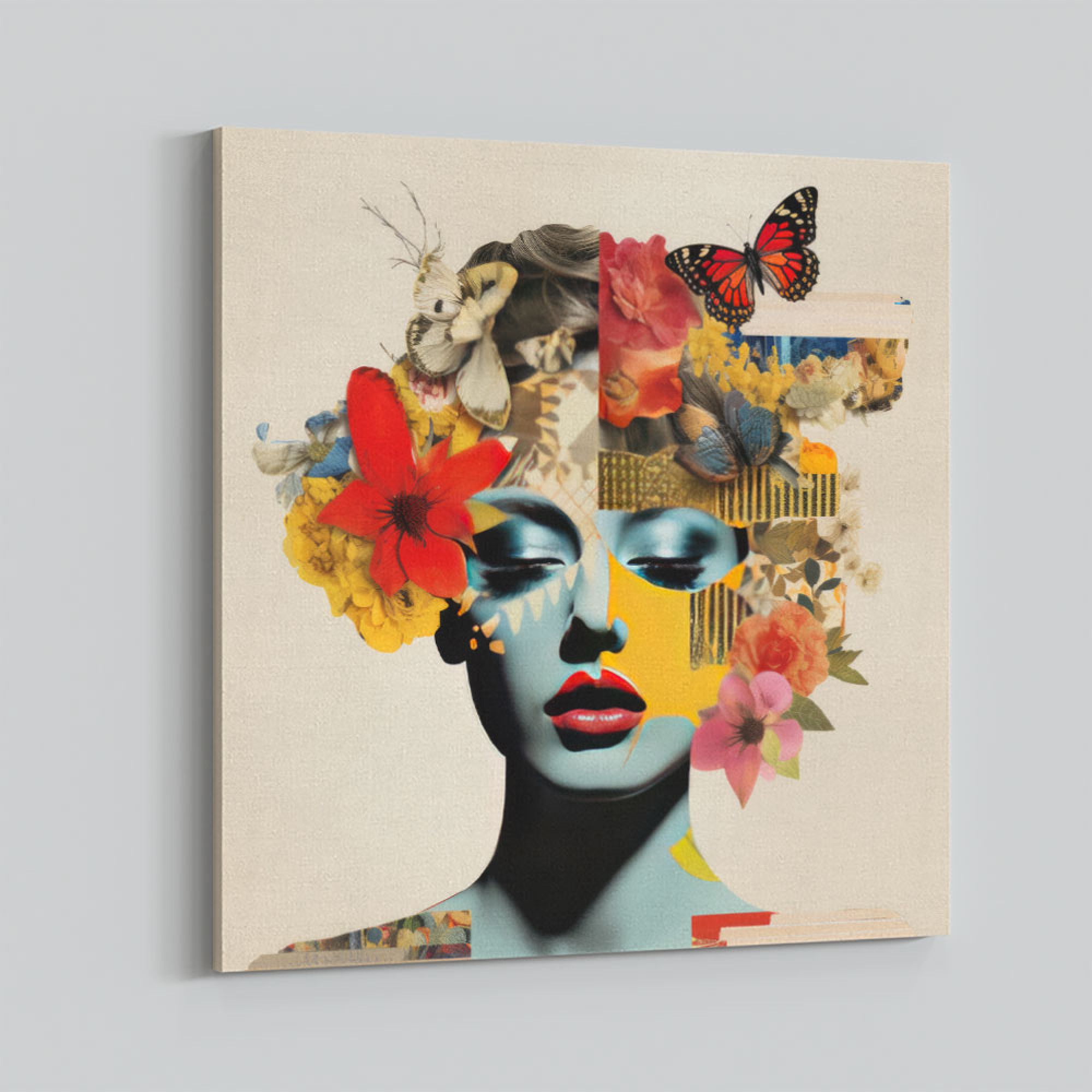 Flowers & Butterfly Face Collage 2 Wall Art