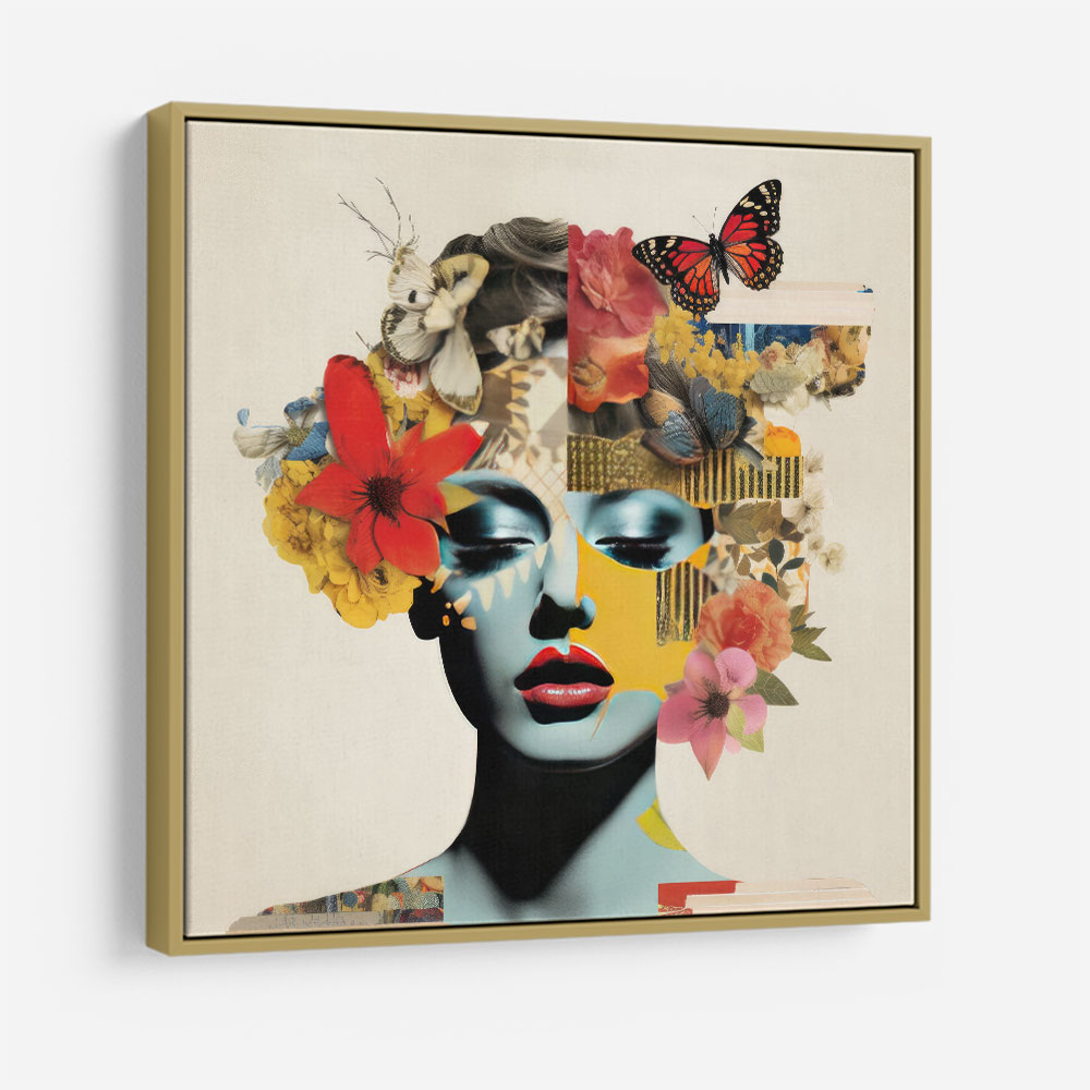 Flowers & Butterfly Face Collage 2 Wall Art