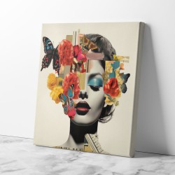 Flowers & Butterfly Face Collage Wall Art