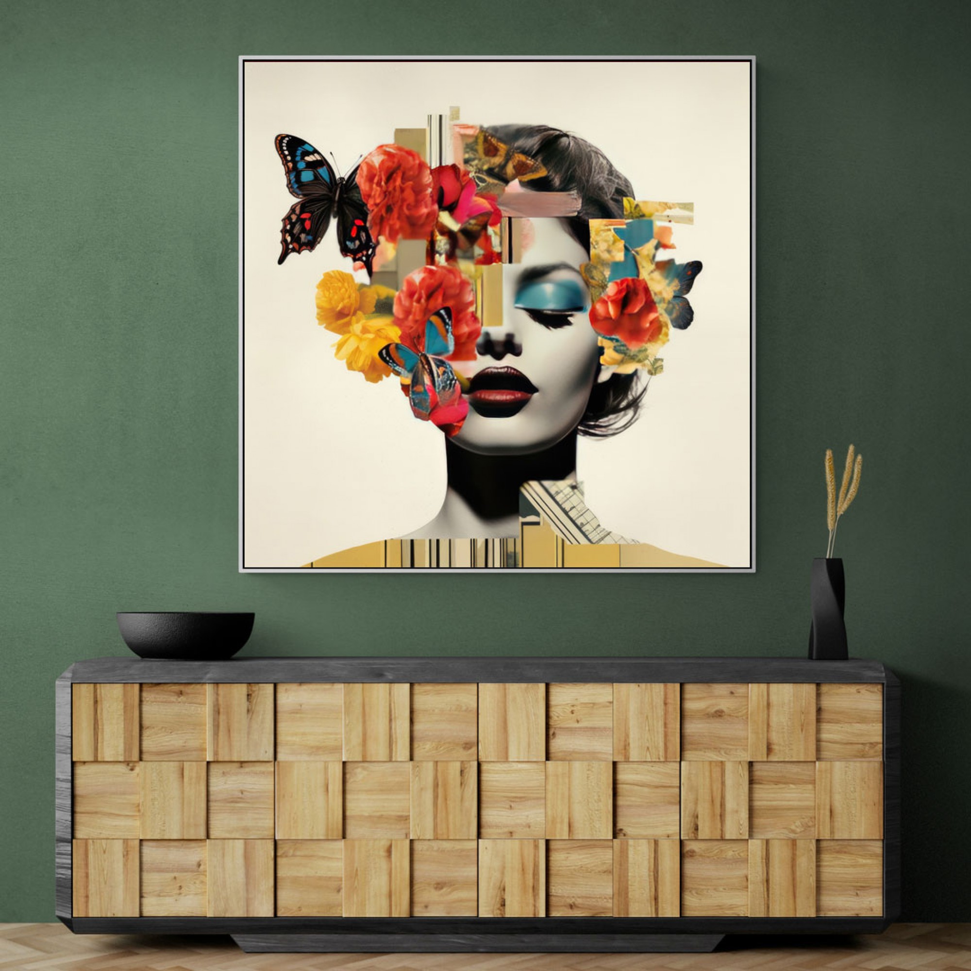 Wall Collage Graphics Flowers & Butterfly Face Collage Wall Art