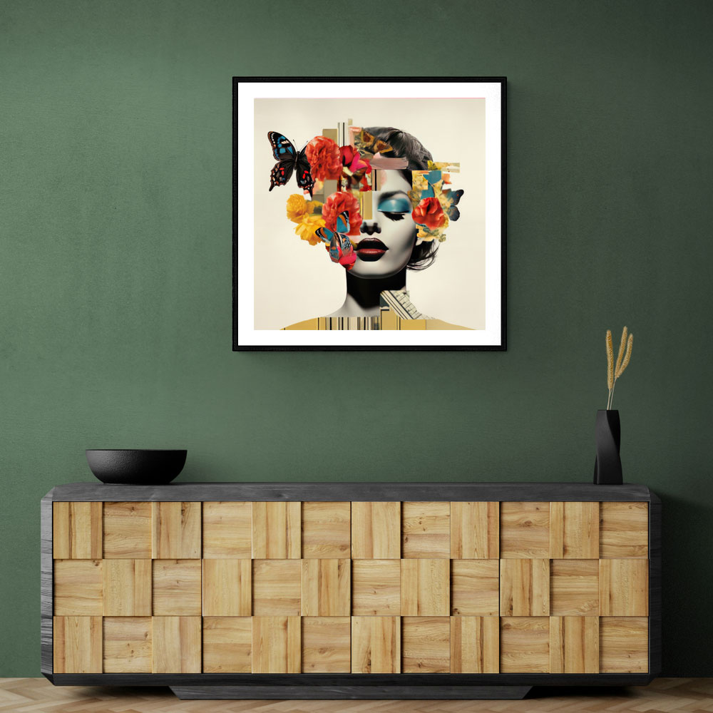 Flowers & Butterfly Face Collage Wall Art