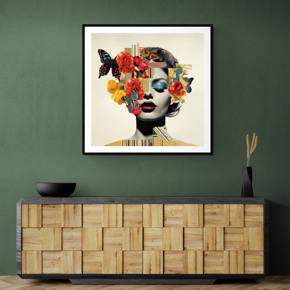 Flowers & Butterfly Face Collage Wall Art