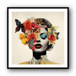 Flowers & Butterfly Face Collage Wall Art