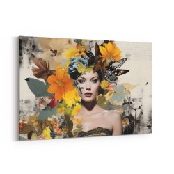 Flowers & Butterfly Women Fusion Collage Wall Art