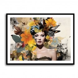 Flowers & Butterfly Women Fusion Collage Wall Art