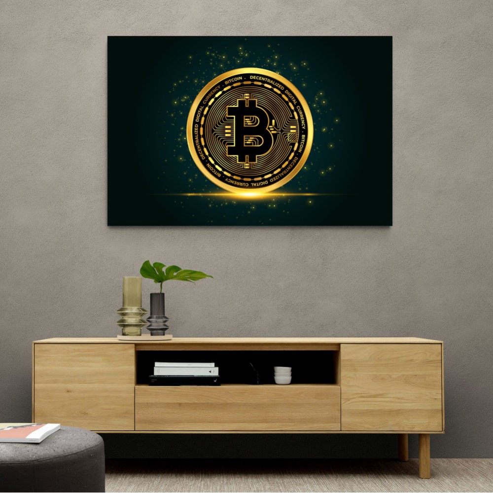 Bitcoin On Blue Wall Art