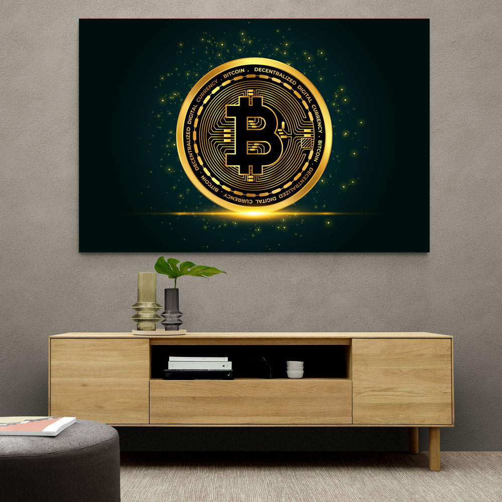 Bitcoin On Blue Wall Art