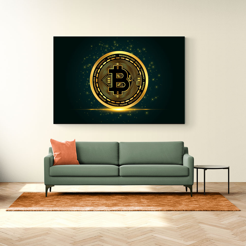 Bitcoin On Blue Wall Art