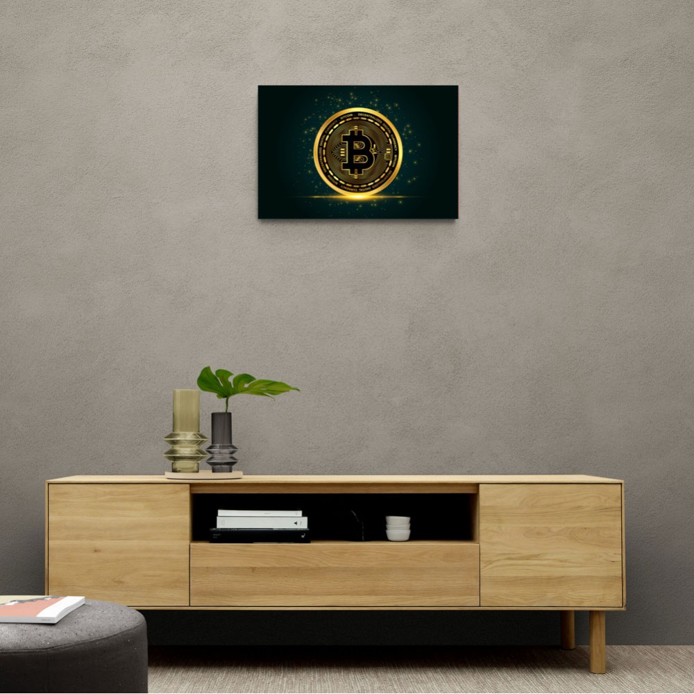 Bitcoin On Blue Wall Art