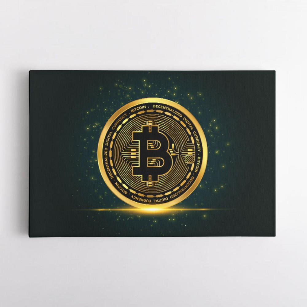 Bitcoin On Blue Wall Art