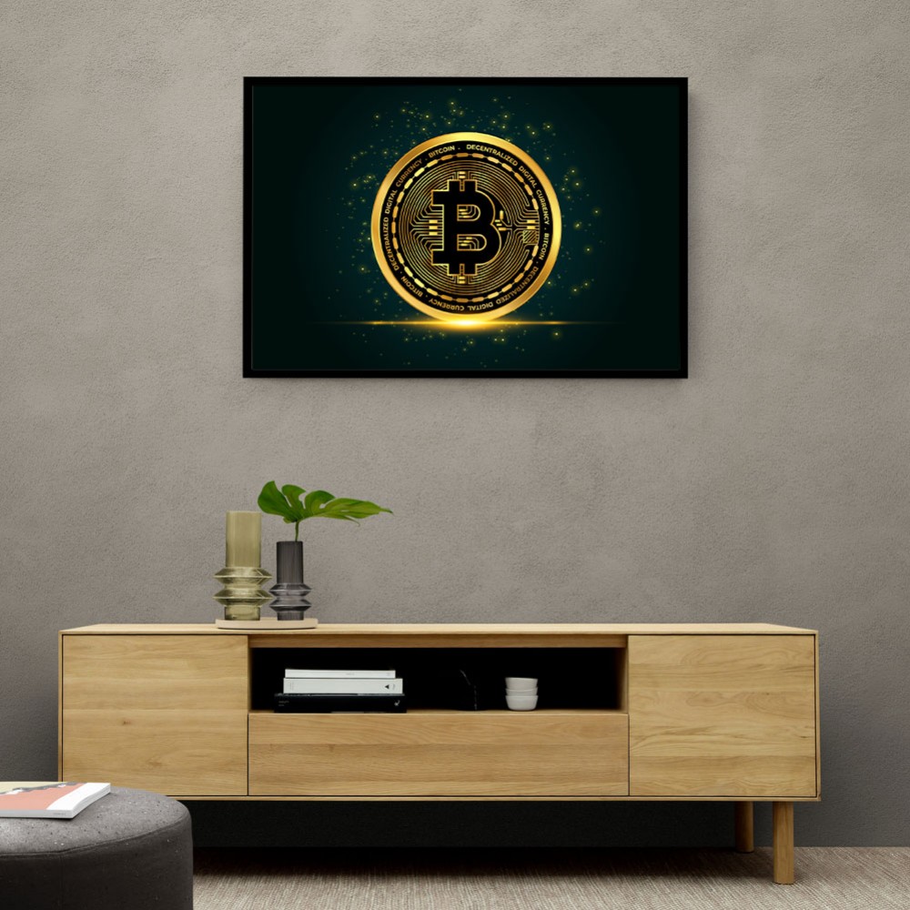 Bitcoin On Blue Wall Art