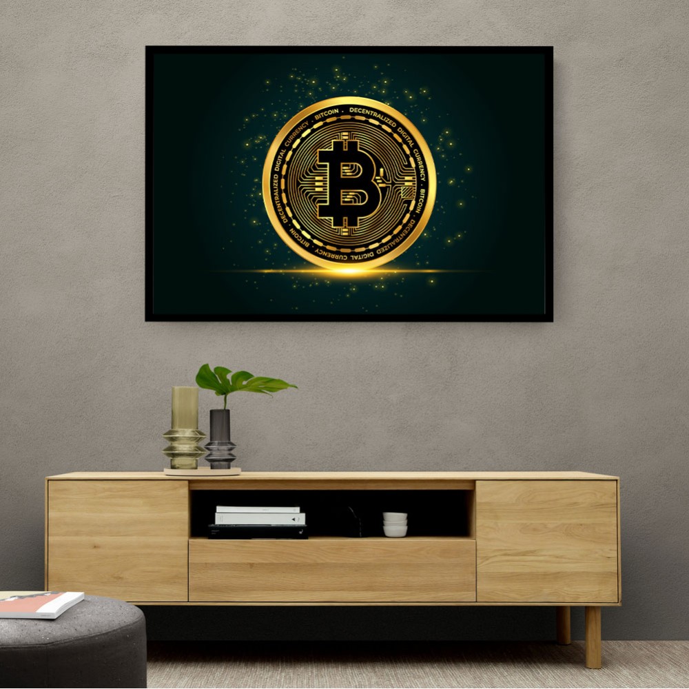 Bitcoin On Blue Wall Art