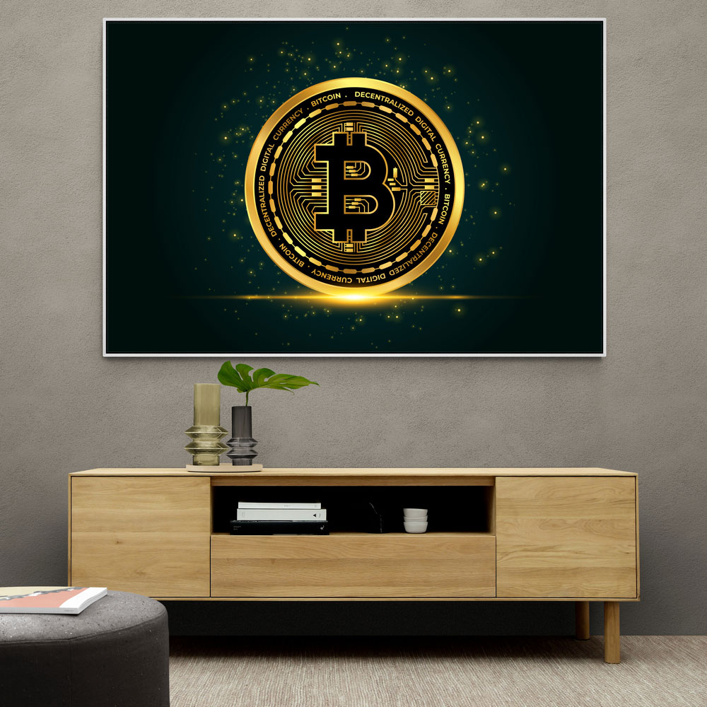 Bitcoin On Blue Wall Art